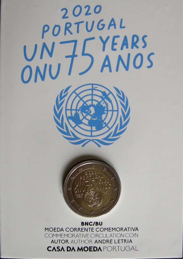 (afbeelding voor) 2 Euromunt Portugal 2020 - 75 Jaar VN in coincard